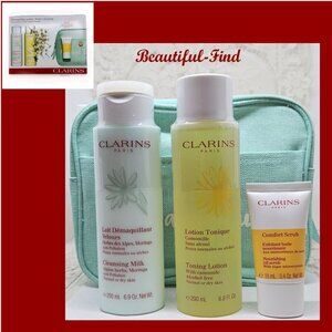 CLARINS Perfect Cleansing 3PC Set In Makeup Bag NIB